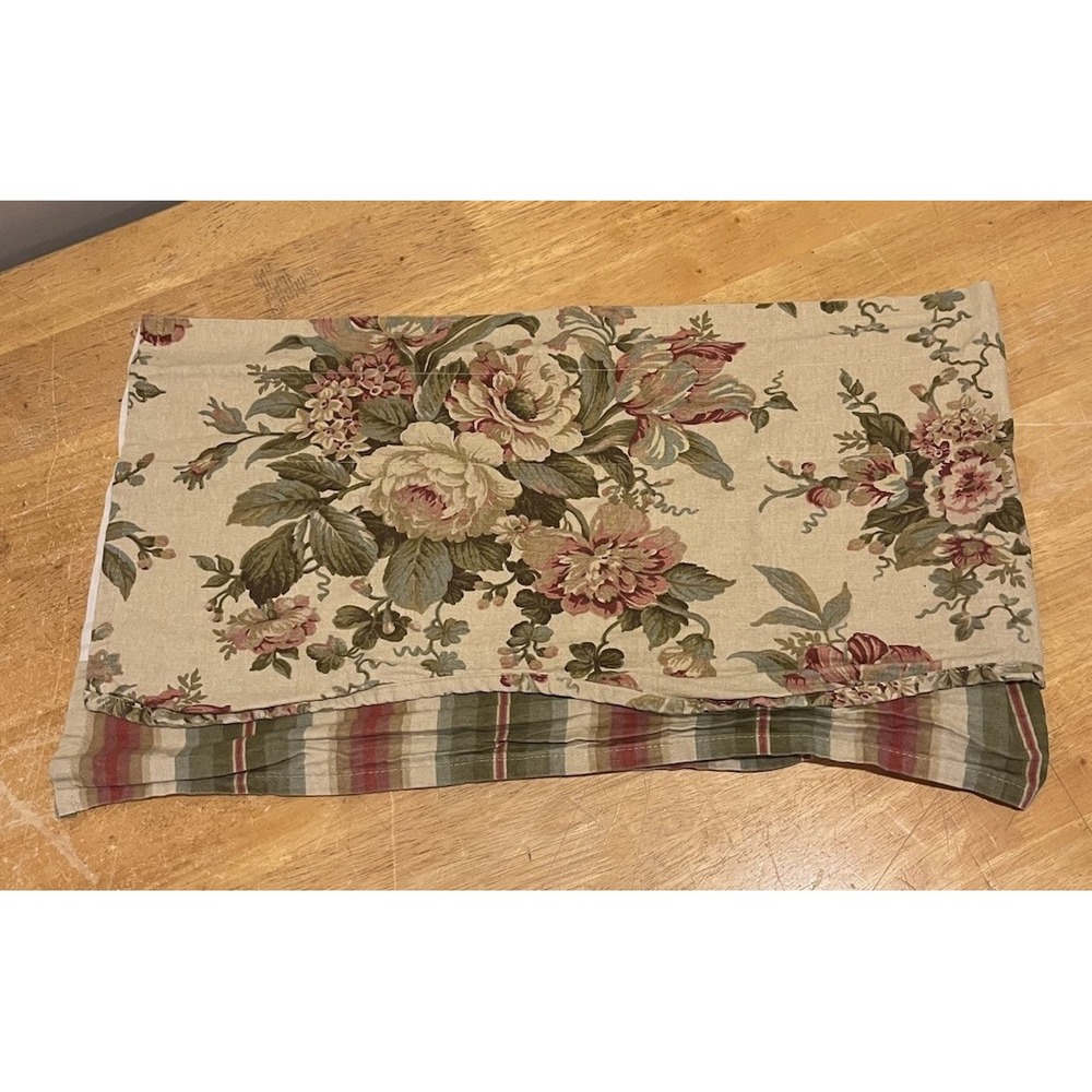Vtg Waverly Forever Yours‎ Peony Scalloped Valances 50x15" Floral Stripe